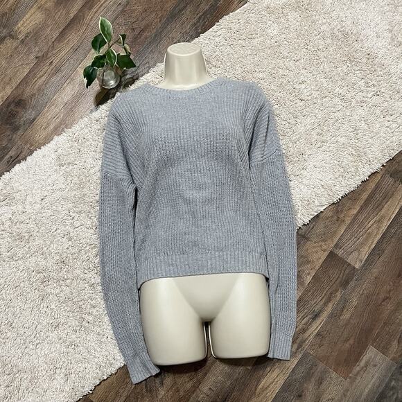 Hollister Oversized Versatile Gray Ribbed Knit Crewneck Pullover Casual Sweater - Picture 1 of 6